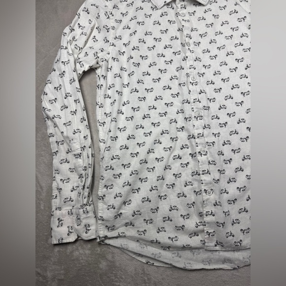 Maurizio Baldassari Men’s Novelty Moped Scooter White Black Button Up Shirt L - Picture 2 of 16